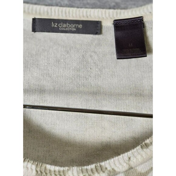 Liz Claiborne Womens Sweater Set Floral Cream & Beige Two-Piece Set Size Medium - Picture 9 of 11